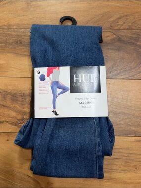 HUE Studio Frayed Edge Denim Leggings Mid-Rise Stretch Jeggings Women’s Sz Small